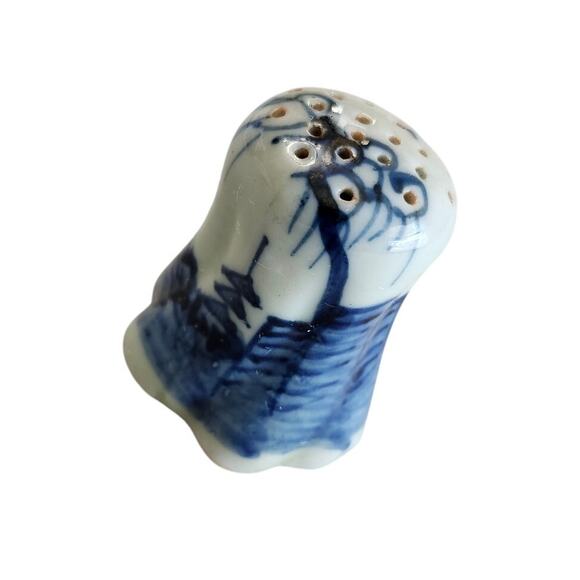 Antique Japanese Transferware Blue Flow Potpourri Holder Birds Tea House - Picture 6 of 12